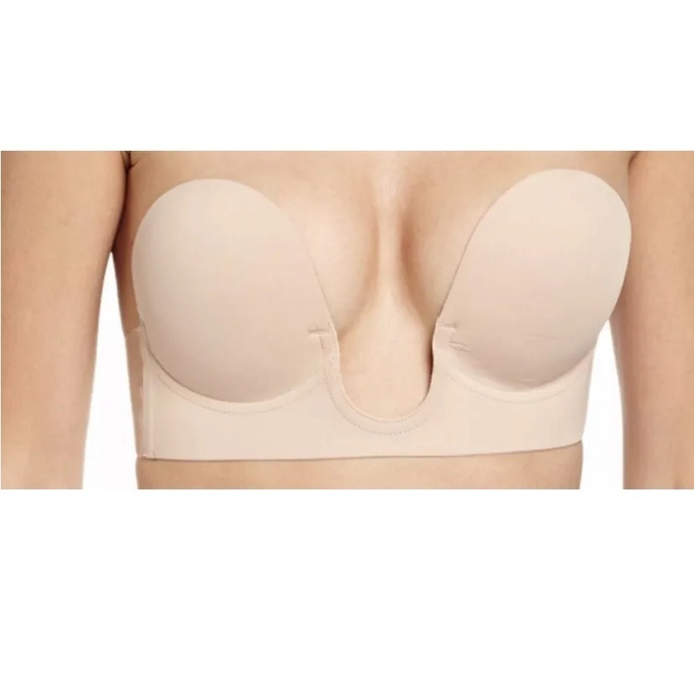 NORDSTROM LINGERIE U PLUNGE BACKLESS,STRAPLESS, ADHESIVE UNDERWIRE NUDE BRA B